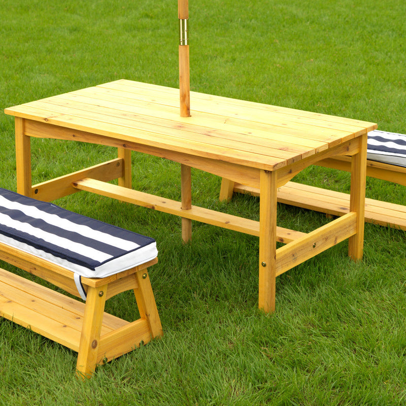 KidKraft Outdoor Table & Bench Set with Cushions & Umbrella - Navy & White Stripes
