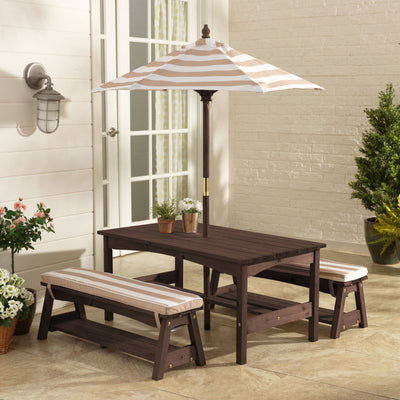 KidKraft Outdoor Table/Bench Set - Oatmeal & White Stripe