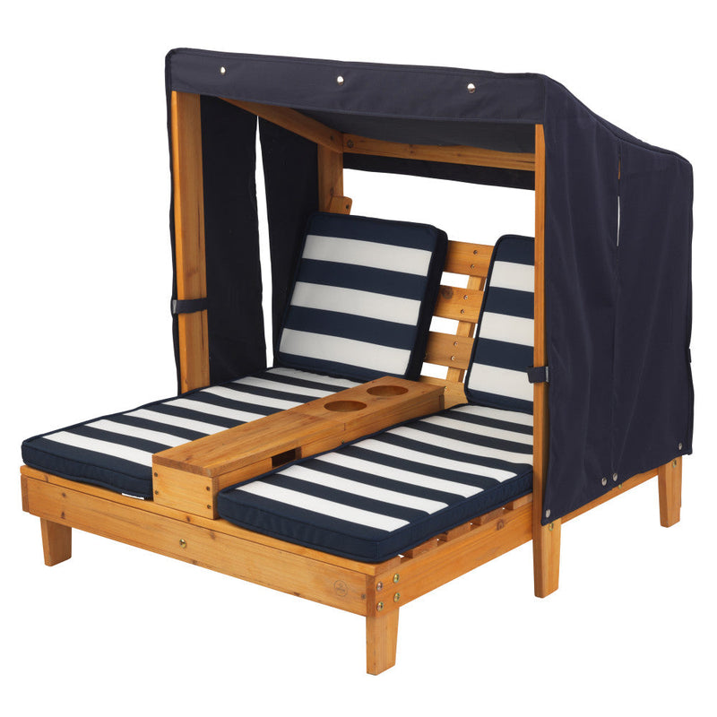 KidKraft Double Chaise Lounge with Cupholder -Honey/Navy/White