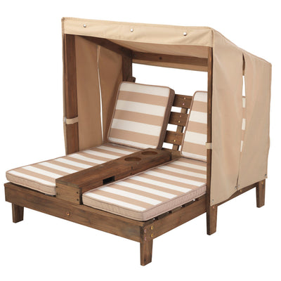 KidKraft Double Chaise Lounge with Cup Holders - Espresso/Oatmeal/White