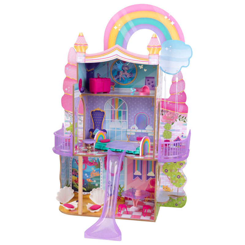 KidKraft Rainbow Dreamers Unicorn Mermaid Dollhouse with EZ Kraft Assembly™