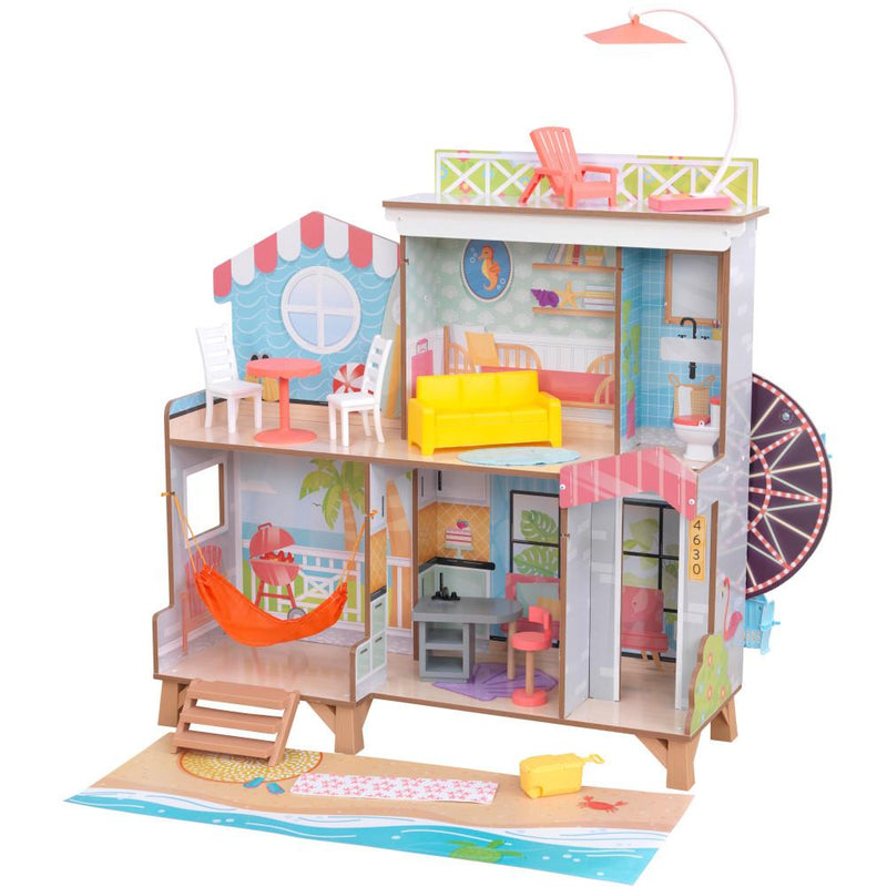KidKraft Ferris Wheel Fun Beach House Dollhouse with EZ Kraft Assembly™
