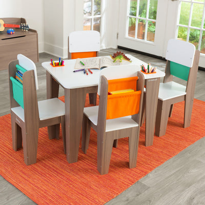 KidKraft Pocket Storage Table & 4 Chairs Set - Grey Ash