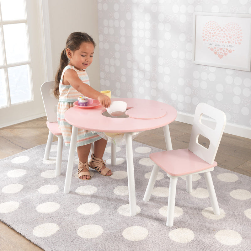 KidKraft Round Storage Table & 2 Chair Set- White & Pink