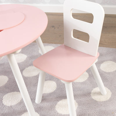 KidKraft Round Storage Table & 2 Chair Set- White & Pink