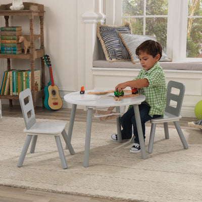 KidKraft Round Storage Table & 2 Chair Set - Gray & White
