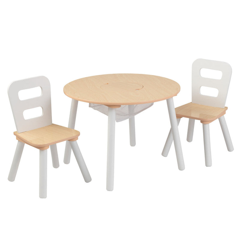 KidKraft Round Storage Table & 2 Chair Set- Natural & White