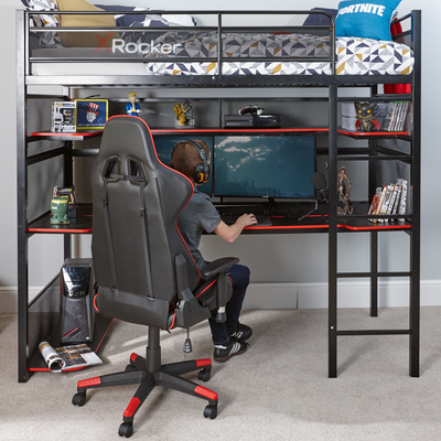 X Rocker Battlebunk Gaming High Sleeper Bed With Desk