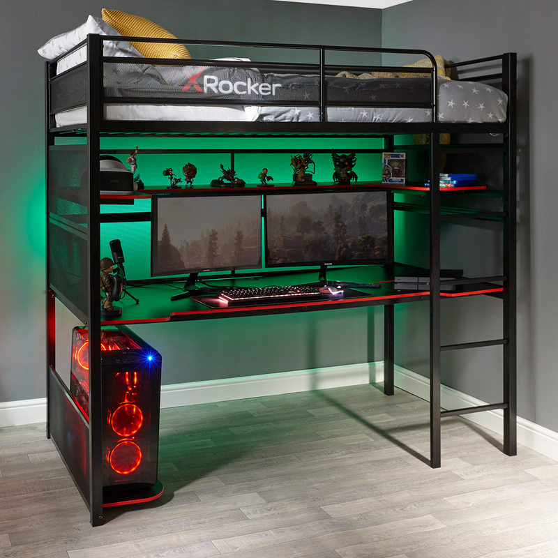 X Rocker Battlebunk Gaming High Sleeper Bed With Desk