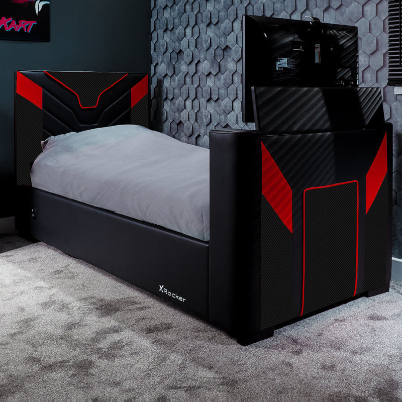 X Rocker Cerberus Side-Lift Ottoman TV Gaming Bed - Carbon Red (3 Sizes)