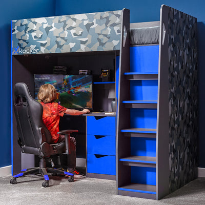 X Rocker Hideout Gaming High Sleeper Bed With Storage - Blue