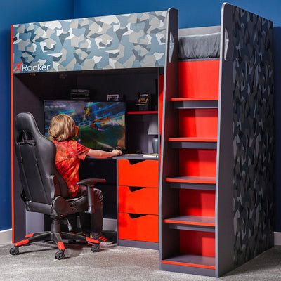 X Rocker Hideout Gaming High Sleeper Bed With Storage - Red